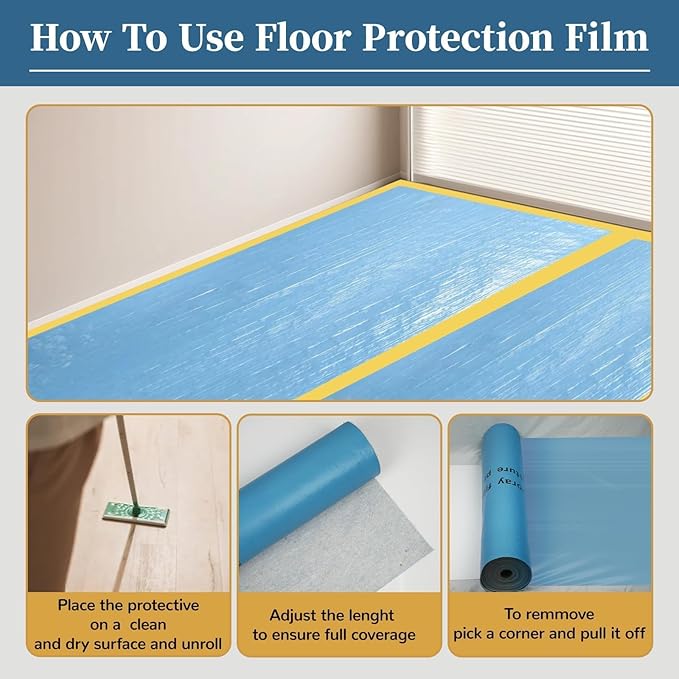 40" x 168' Temporary Floor Protection for Construction & Renovation, Temporary Covering to Shield Hardwood, Tile, Hard Surfaces, Coverage of 560 sqft (Blue)