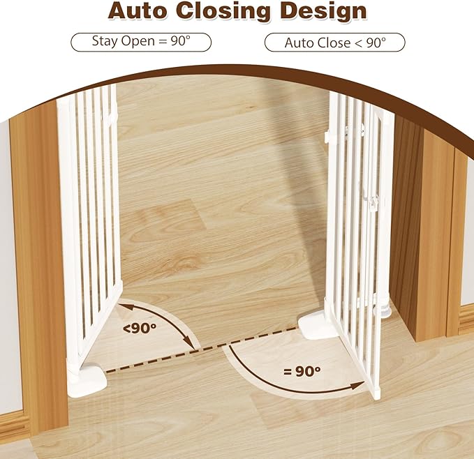 74.8"-90.5" Extra Tall Cat Gate for Doorway, Auto‑Close, No‑Drill Pressure‑Mount with 3 Support Pillars & Double‑Door, Fits 30.3–38.2″ Openings, 1.37″ Narrow Gap, Extension Kit Included, White