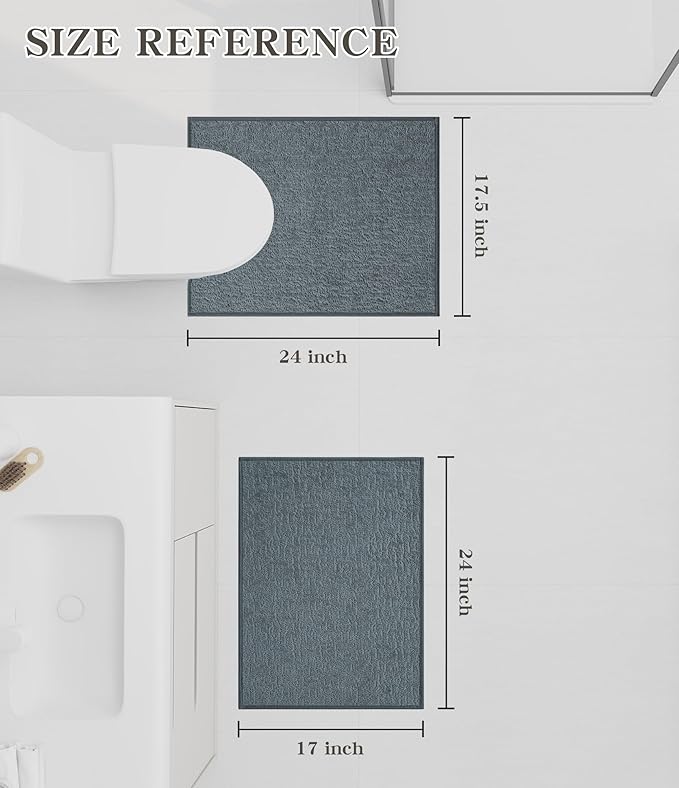chakme Bathroom Rug Sets 2 Piece, Ultra Thin Bath Mat Quick Dry Bath Mat Set, Absorbent Bath Mat for Bathroom Non Slip Machine Washable, (Light Blue, 2 Piece)