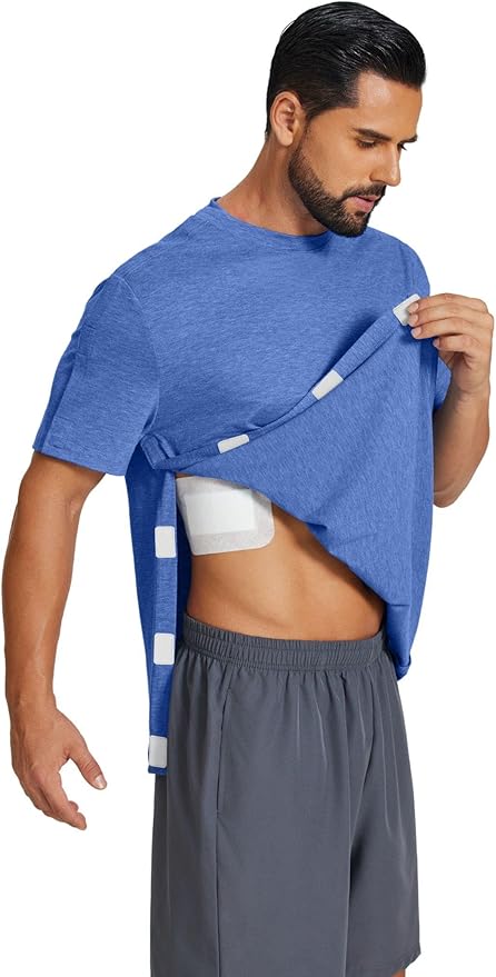 Deyeek Shoulder Post Surgery Recovery Shirts for Men Full Tear Away Short Sleeve T Shirt Adaptive Chemo Clothing