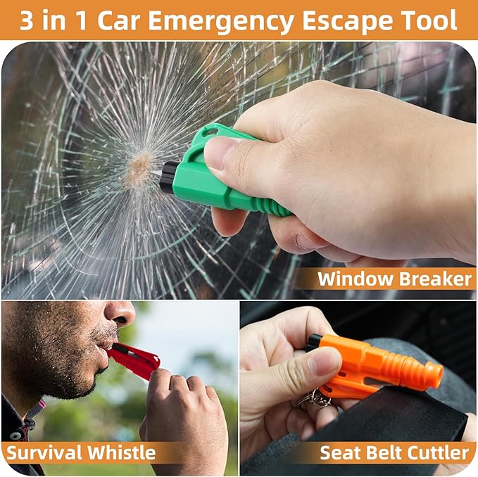 16Pcs Car Window Breaker Key Chains, Portable 3 in 1 Glass Breaker/Seat Belt Cutter/Survival Whistle, Safety Emergency Escape Tools, Multifunctional Car Accessories for All Vehicles