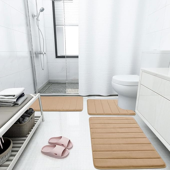 Buganda Memory Foam Bath Mat, 47" x 32", Ultra Soft and Non-Slip Bathroom Rugs, Water Absorbent and Machine Washable Bath Rug Runner for Bathroom, Shower, and Tub, Camel