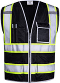 SKSAFETY 10 Pockets Safety Vest, Class 2 High Visibility Security with Zipper, Hi Vis Vest with Reflective Strips, ANSI/ISEA Standard, Construction Work Vest for Men ＆ Women （Black, 4XL）