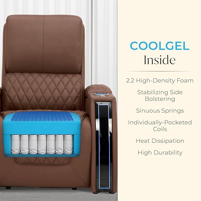 Seatcraft Apex Zero-Gravity CoolZero Italian Leather Home Theater Seating, Powered Headrest, Powered Lumbar, Powered Recline, Single Recliner, Tobacco