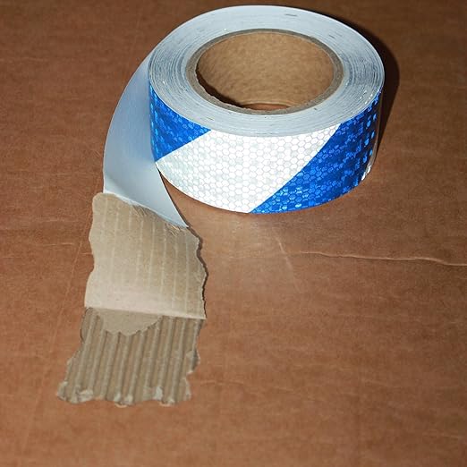 Reflective Tape Blue and White 2 inch X 66 feet X 10 Rolls, Outdoor Waterproof Hazard Conspicuity Warning Marking Tape