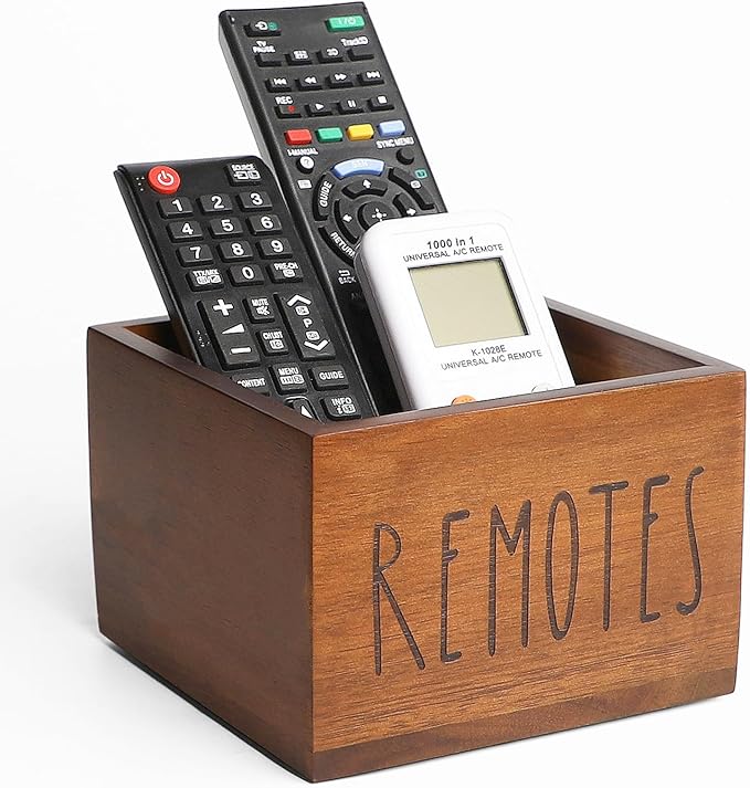 Acacia Wood Remote Holder, Control Organizer for TV - Home, Living Room, Bedroom - Wooden Remote Box (Brown, M, 3+ Remotes)