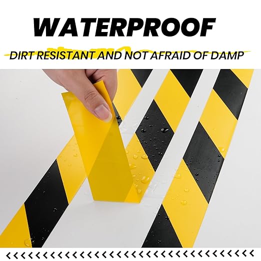 ADHES Black & Yellow Hazard Warning Safety Tape, 2 Inch x 35 Yards x 2 Rolls High Visibility Wear Resistant Floor Marking Caution Tape for Indoor & Outdoor, Gym, Factory, Parking, School and More