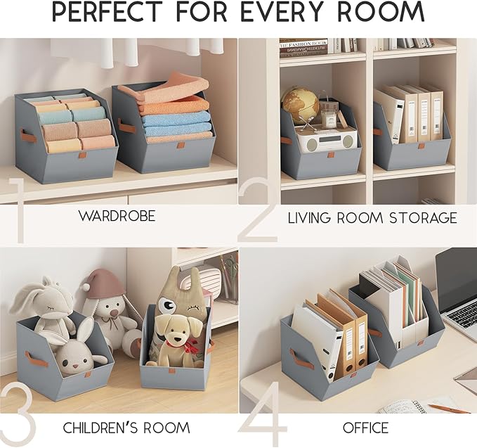 Fabric Closet Storage Cubes - 8 Pack Square Storage Bins with Dual Handles for Clothes, Towels, Toys, Cube Storage Organizers for Bedroom, Nursery, Shelves, Closet, Small Spaces, Grey
