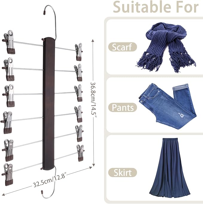 Skirt Hangers Space Saving,6 Tier Closet Organizers & Storage,Wooden Magic Hanger & Hanger with Clips,Pants-Hangers-Space-Saving for Hanging Pants Shorts Scarf Jeans（4 Piece）