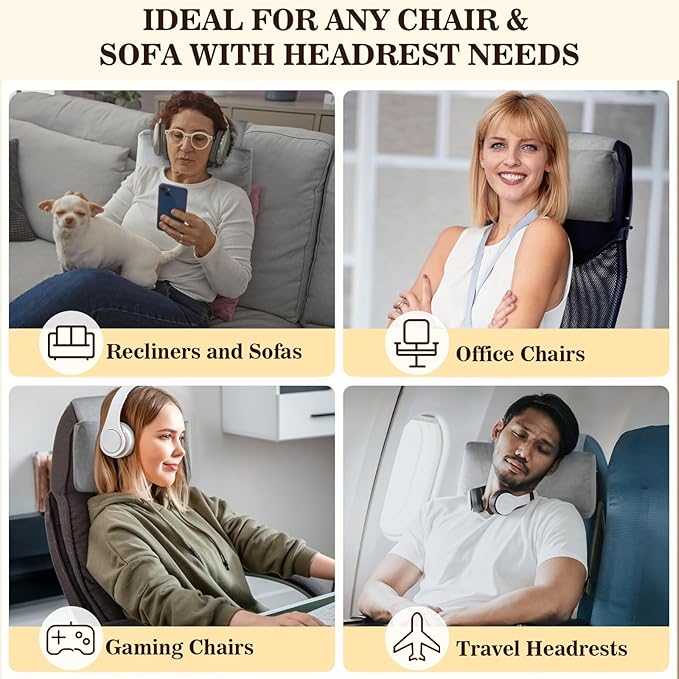 Recliner Headrest Pillow, Adjustable Comfort Neck & Head Support Pillow, Soft Velvet Non-Slip Headrest for Pain Relief & Relaxation, Ideal for Recliner, Couch, Chair, Sofa
