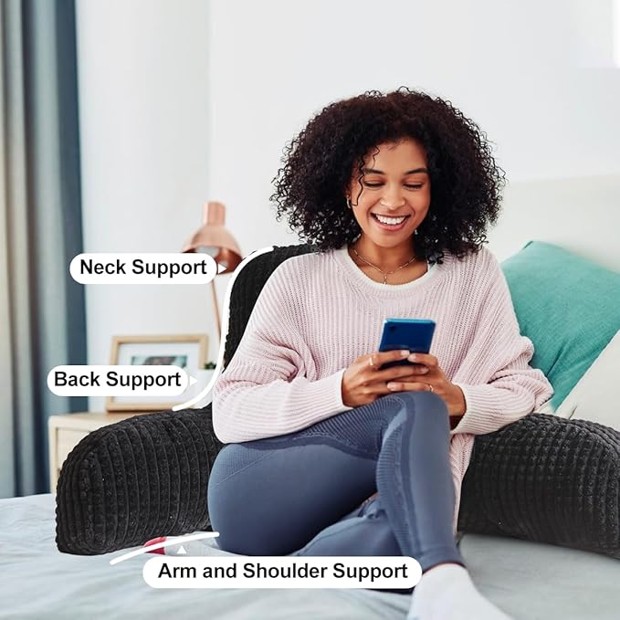 Holawakaka Adults Reading Pillow with Arms, Backrest Reading & Rest Pillows for Sitting Up in Bed, Bed Rest, Lounging, Working on Laptop,Arms Back Support Cushion for Men Women Teens, Black