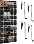 35 Compartment Over The Door Storage - Breathable Mesh Hanging Organizer with Large Pockets, Space Saving Design for Men & Women's Footwear, Closet, Bedroom- Black (Black, 35-Pocket)