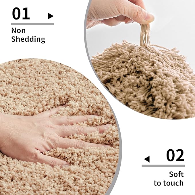 Beige Toilet Rug 22x24 Non Slip Fluffy Toilet Floor Mat U Shaped Washable Bathroom Contour Rug for Toilet Absorbent Thick Toilet Carpet