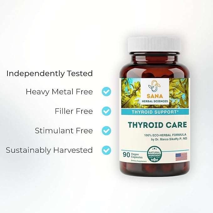 Organic Seaweed Thyroid Support – 210 mcg Natural Iodine from Kelp, Dulse & Bladderwrack – Hypothyroidism, Hormone Balance & Metabolism Aid – 90 Capsules – by Sana Herbal and Dr. Marco Sikaffy