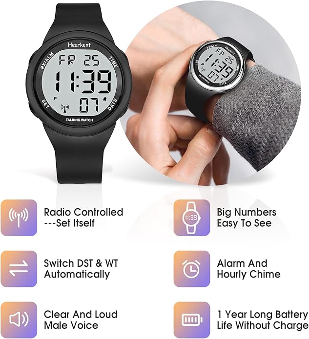 Atomic Talking Watch Sets Itself for Visually impaired or Seniors LCD Big Number Easy-to-Read Talking Watch for Elderly