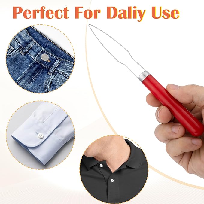 Easy Button Hook, Steel Button Helper Tool for Elderly, Wide Plastic Handle Buttons Fastener Device Assist Dressing Aid Tool for Seniors One Hand - 1 Pack, Red