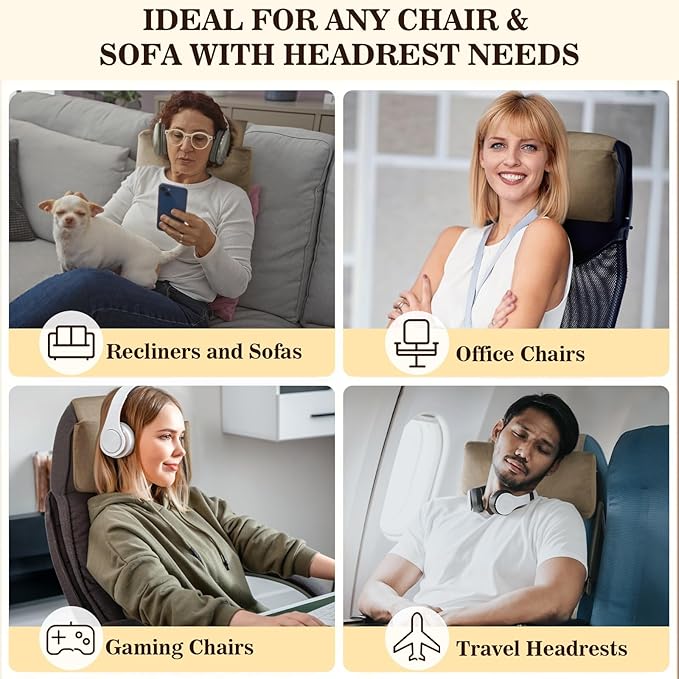 Recliner Headrest Pillow, Adjustable Comfort Neck & Head Support Pillow, Soft Velvet Non-Slip Headrest for Pain Relief & Relaxation, Ideal for Recliner, Couch, Chair, Sofa