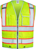SKSAFETY 10 Pockets Safety Vest, Class 2 High Visibility Security with Zipper, Hi Vis Vest with Reflective Strips, ANSI/ISEA Standard, Construction Work Vest for Men ＆ Women （Lime, XL）