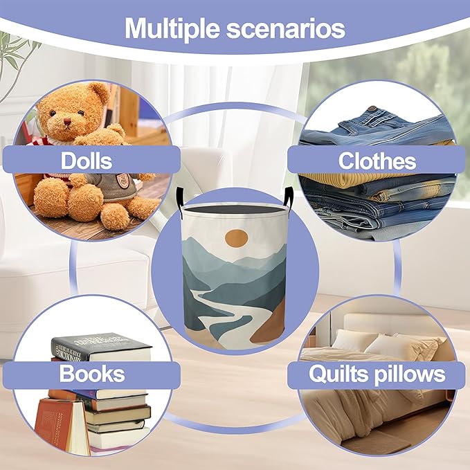 Laundry Basket-Boho Sun Moon Mountains Foldable Waterproof Oxford Cloth Funny Tote Bag Laundry Hamper Clothes Storage Bucket Organizer For Bathroom/Laundry Storage/Bedroom Storage Basket
