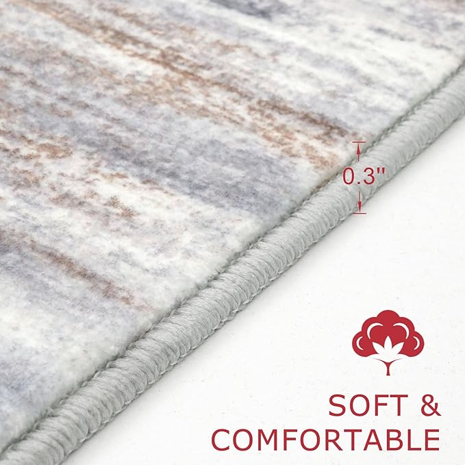KOZYFLY Abstract Modern 3x5 Ft Area Rug in Grey Brown- Non-Slip and Machine Washable Indoor Rug, Versatile for Entryway, Kitchen, Living Room, Bedroom, Laundry or Nursery Door Mat