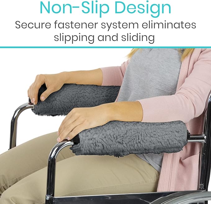 Vive Wheelchair Armrest Covers (Pair) - Memory Foam Sheepskin Accessories Pads for Transport Electric Wheel Chair Arm Rests - for Adults, Seniors, Handicapped - Soft Support Cushion for Mobility Aids