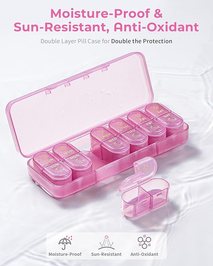 Pill Organizer 2 Times a Day, AM PM Pill Organizer 7 Day, Weekly Pill Box 2 Twice a Day, Travel Pill Case 7 Days, Medicine Organizer for Medication Vitamins, Fish Oils, Supplements