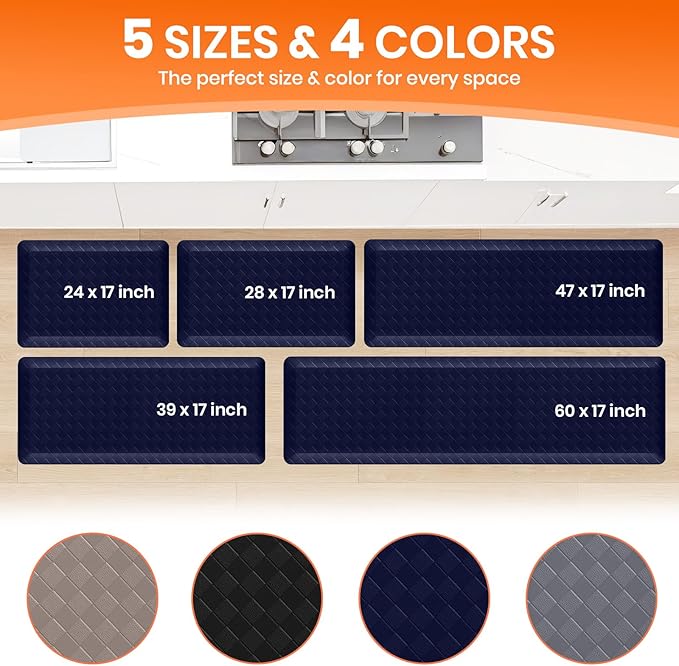 4/5 Inch Extra Thick Kitchen Mats for Floor,Non Slip Anti Fatigue Kitchen Rugs,Waterproof Stain Resistant Sink Mat,Cushioned Standing and Comfort Mats for Office (17"x39" Blue)