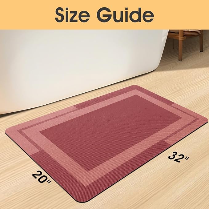 Christmas Ultra Thin Bath Mat, Upgrade Backing Non Slip Thin Bath Mats Fit Under Door, Quick Dry Ultra Absorbent Bathroom Rugs, Machine Washable Bath Rugs for Bathroom, Bathtub, Red/Bordered/32"x20"