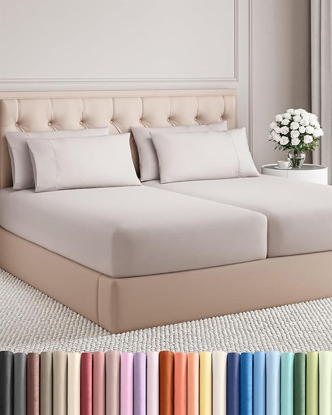 Split King 7 Piece Sheet Set - Cooling & Breathable Bed Sheets - Hotel Luxury Bed Sheets for Women, Men, Kids & Teens - Deep Pockets - Easy Fit - Soft and Wrinkle Free - Split King Light Grey Sheets