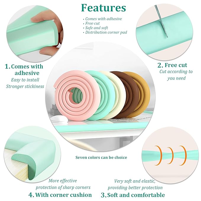 Furniture Corner & Edge Safety Bumpers,Baby Proofing Edge Guards,Kids Children and Baby Safety Foam Protector Products,Suitable for Coffee Table Desk (Grey(4 Corner&6.5 ft Safety Bumpers))