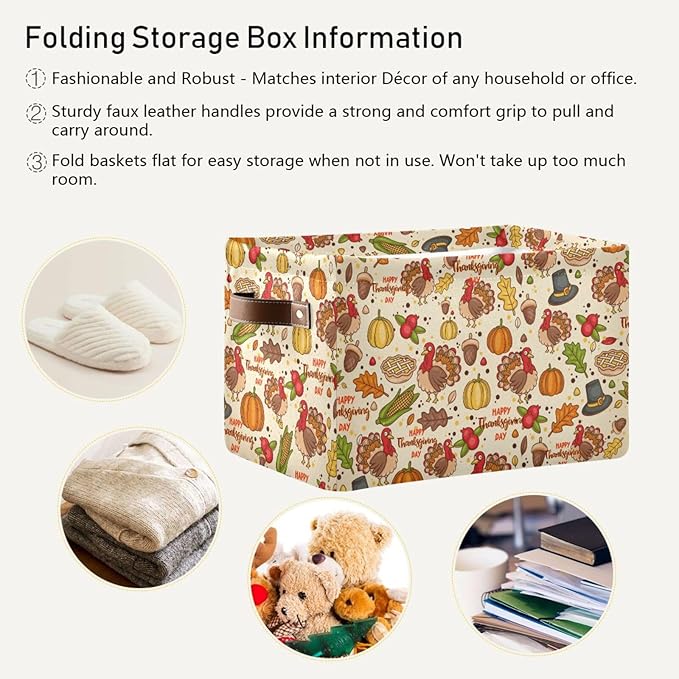 Storage Basket Thanksgiving Day Pumpkins Cube Storage Bins Organizer Bag Collapsible Closet Shelf Baskets with handle for Cloth Book 14.2×10.2×8.3 IN