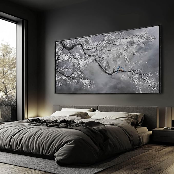 Kureful Nature Wall Decor Flowers White Pictures Art Bird Artwork Botanical Wall Art 29x58 Inch Hanging Art Wall Decorations for Office Bedroom