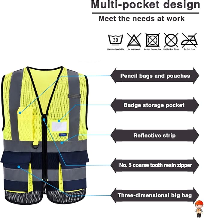 A-SAFETY navy blue and neon yellow work vest