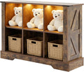 6 Cube Bookcase, Wooden Cube Storage Organizer Shelf, Brown Horizontal Book Shelf with LED Lights, Freestanding Display Cabinet for Living Room, Bedroom, Home Office