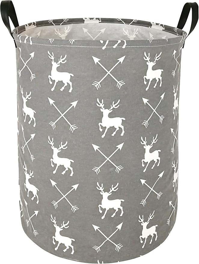 19.7 Inch Round Laundry Clothes Hamper Laundry Basket with Handles,Storage Organizer Bins Laundry Gift Basket for Room, Bedroom Decor (Deer)