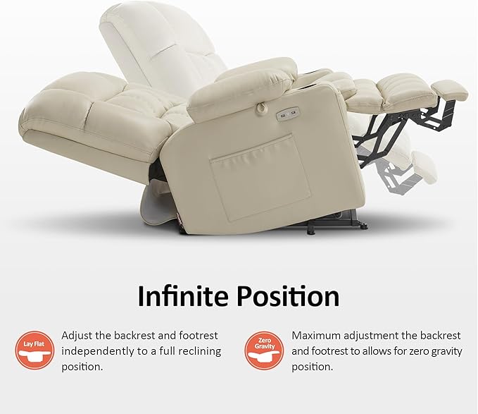 MCombo Dual Motor Power Lift Recliner Chair for Elderly, Lay Flat Lift Chair with Heat and Massage, Oversized Lift Recliner for Big and Tall, Faux Leather R7891 (Cream White, Oversized)