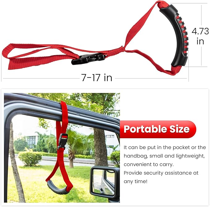 E-cowlboy Auto Cane Grab Handle Adjustable Standing Aid Safety Support Bar Nylon Grip Mobility Assist Device (Red 2 Pack)