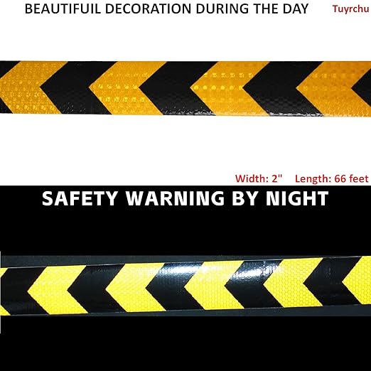 Yellow Black Reflective Tape 2 inch X 66 feet, Outdoor Waterproof Hazard Conspicuity Warning Industrial Marking Tape