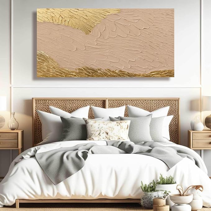 SOUGUAN Neutral Home Wall Decor Pink and Gold Wall Art Abstract Decorative Painting 24"x48" Large Pictures for Dining Room Artwork for Bedroom