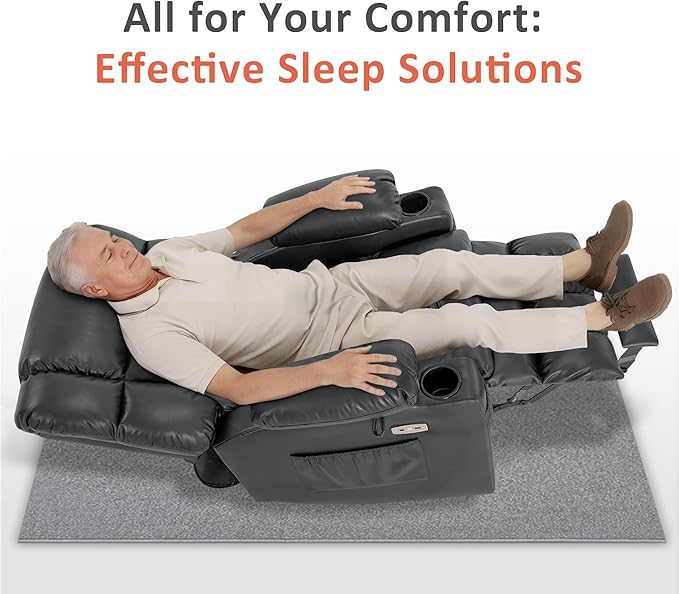 MCombo Dual Motor Power Lift Recliner Chair for Elderly, Lay Flat Lift Chair with Heat and Massage, Cup Holders, USB Ports, Faux Leather 7890 (Grey, Medium)