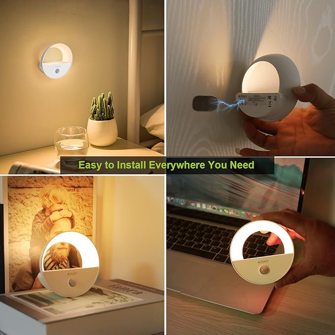 Rechargeable Battery Night Light, Motion Sensor Night Light, LED Warm White Magnetic Stick-on Motion Sensored Hallway Light, with Dusk to Dawn Sensor for Stairs, Wall, Closet, Cabinet (3 Pack)