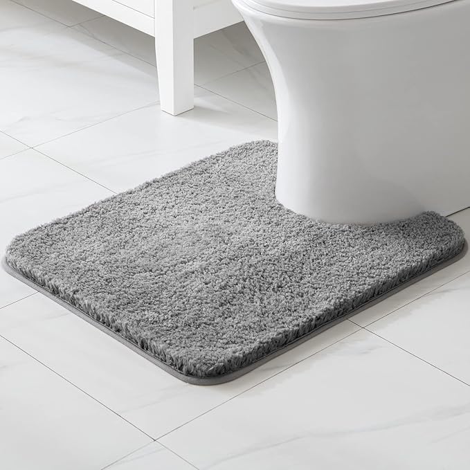 MIULEE Microfiber Toilet Bath Mat U-Shaped Contour Shaggy Bathroom Rugs Non Slip Extra Thick Soft Bath Rug Absorbent Water for Bathroom Commode Machine Washable(20x24 Inch, Grey)