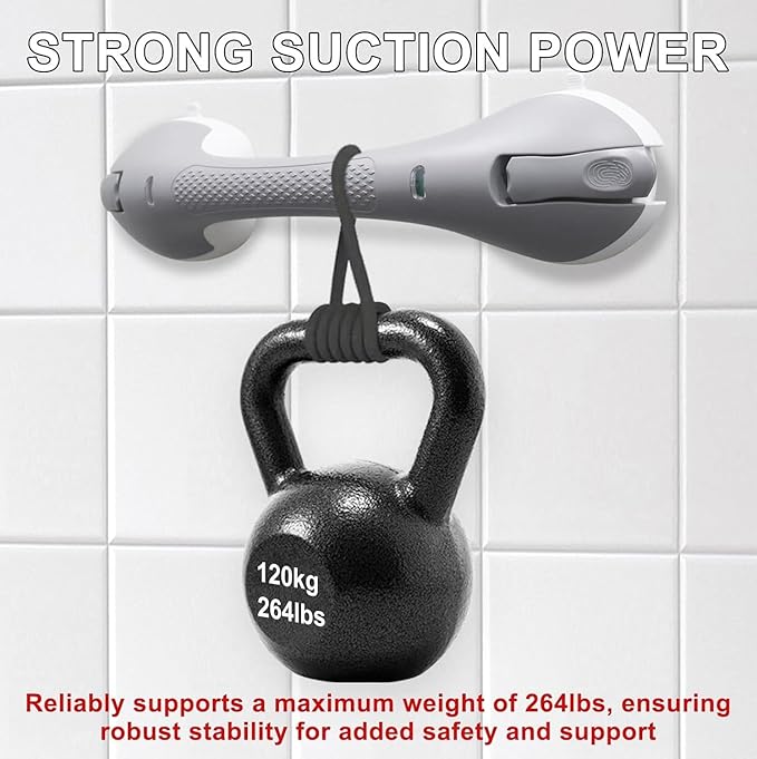 2Pack Suction Grab Bar for Shower Bathtub: Upgraded Heavy Duty Non-Slip Grip Handle with Strong Suction Cup for Bathroom Wall, Max Load 269LBS Safety Bar for Elderly Senior (2, Gray)