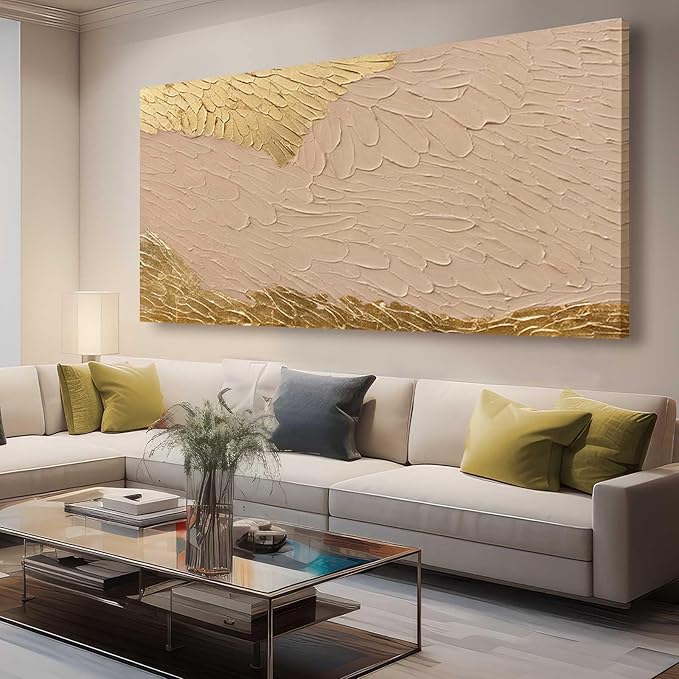SOUGUAN Abstract Large Canvas Wall Art Contemporary Wall Decorations Gold Artwork 29"x58" Decorative Painting for Living Room Office