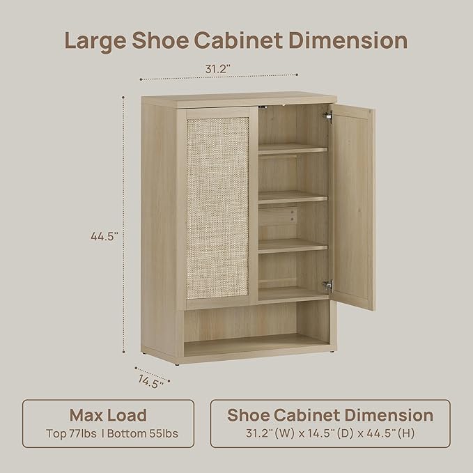 SICOTAS Rattan Shoe Storage Cabinet - Modular Shoe Cabinets with Door Tall Large Shoe Cabinet Storage for Entryway - 31.2" Wide Modular Cabinet for Hallway, Living Room