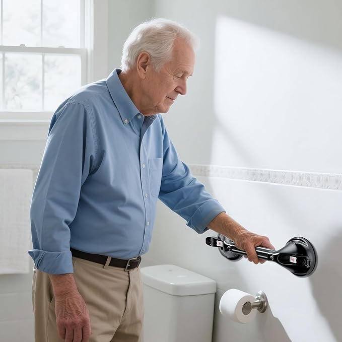DAILYLIFE Grab Bars for Bathtubs and Showers, 15 inch Shower Handles for Elderly Suction, 300lbs Safety Shower Grab bar for Seniors and Elderly, Black(1 Pack)