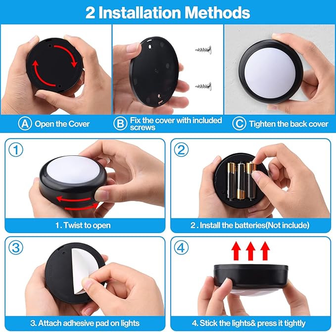 Cadrim Puck Lights, 6 Pack 13 Colors Changeable LED Puck lightings Battery Powered Dimmable Under Cabinet Lights, Battery Powered Under Counter Lights with 2 Wireless Remote Controls, Black
