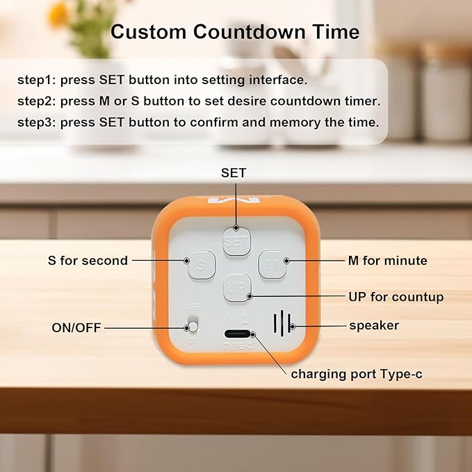 Rotating Cube Visual Pomodoro Timer 5, 25, 10 50 Minutes Preset + Custom Countdown, Rechargeable Desk Productivity Flip Timer with Detachable Silicone Cover for ADHD Study Work Kitchen School (Black)
