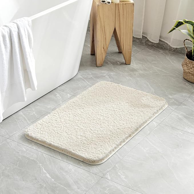 MIULEE Extra Thick Non Slip Bathroom Rug Shaggy Soft Bath Mat Plush Microfiber Absorbent Water for Shower Tub Machine Washable (Ivory, 24x40 Inches)