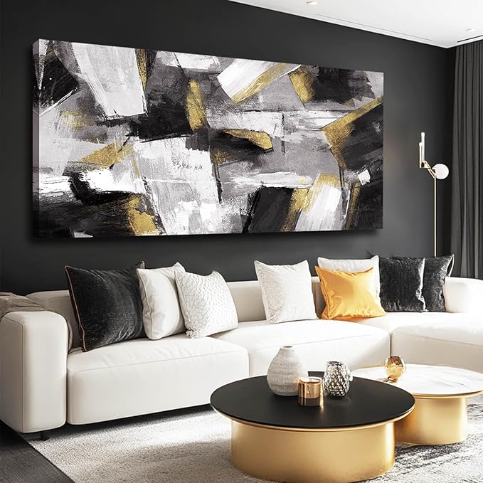 Large Wall Art Gold Wall Decor Black And White Picture Painting Artwork for Bedroom Dinning Room Framed Canvas Art Modern Home Decoration 30x60 In